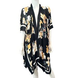 Coco + Carmen Kimono Womens O/S Black Floral Lightweight Sheer Open Front
